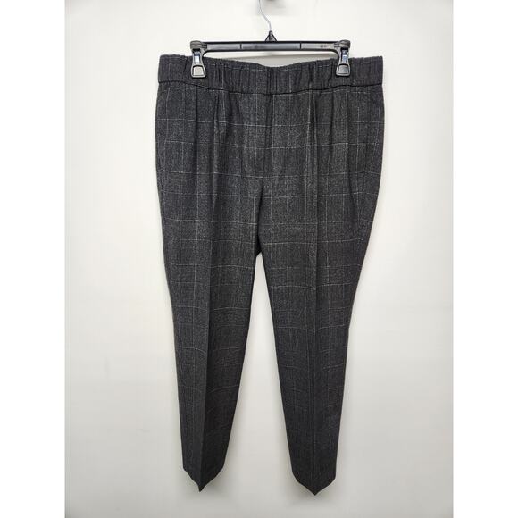 Brunello Cucinelli Women's Classic Gray Plaid Wool Pull On Trouser Pants Sz 12